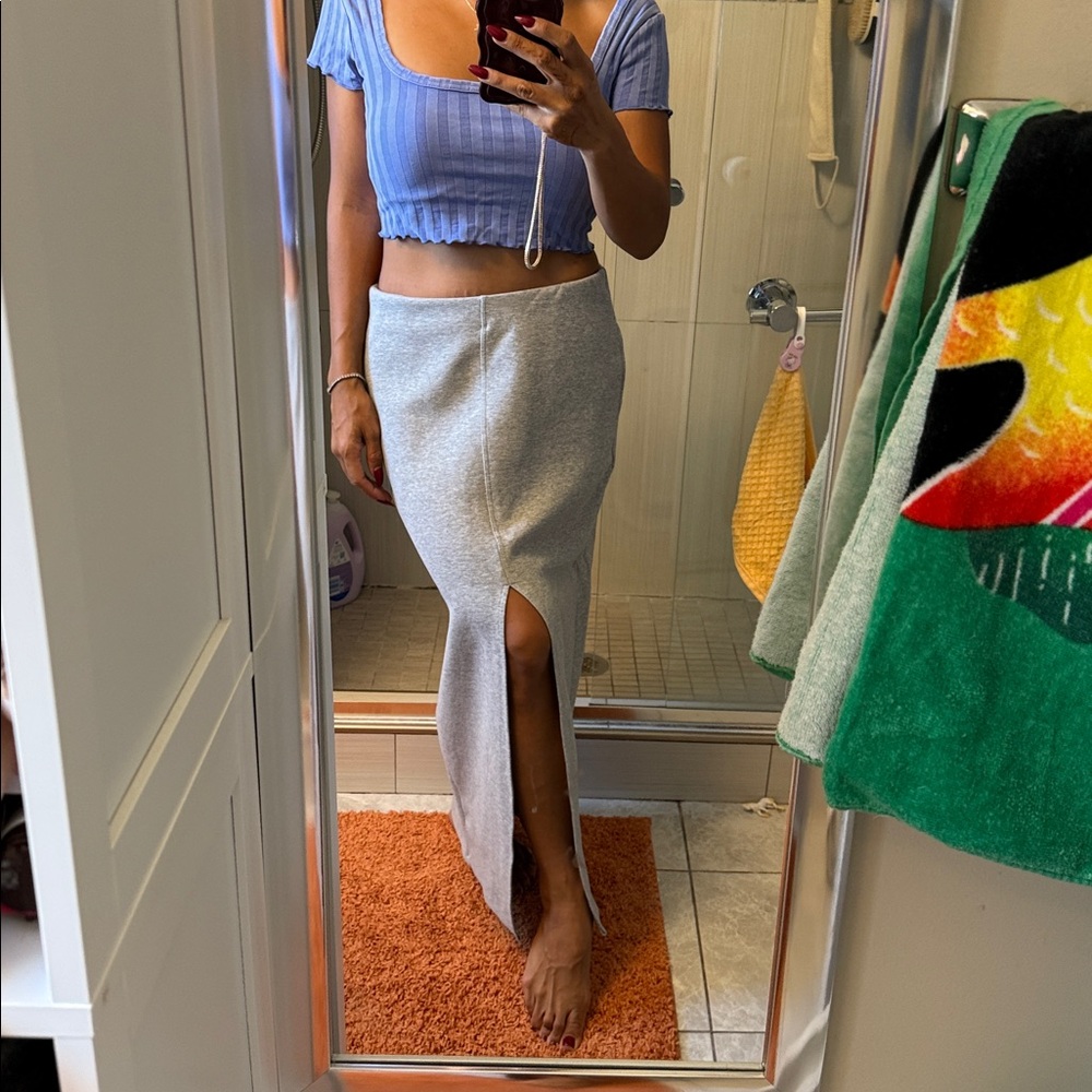 Gray Maxi Skirt with Front Slit